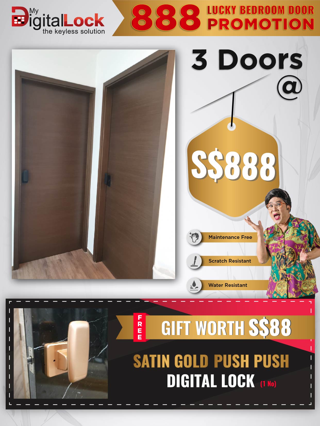 hdb bedroom door - Satin_Gold_Push_Push_Digital_Lock