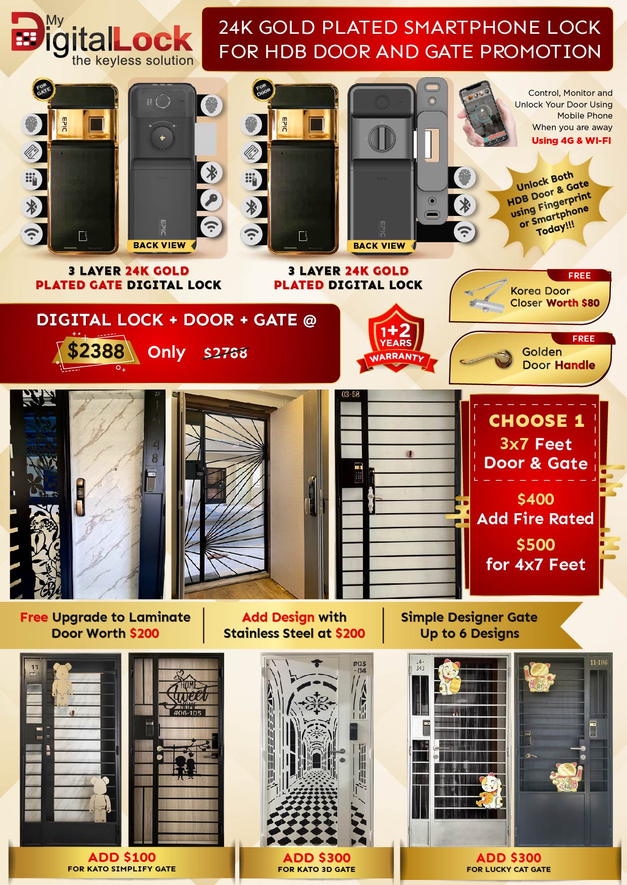 Door | Laminate HDB Bedroom Door | 24k Gold Plated Smartphone 2021