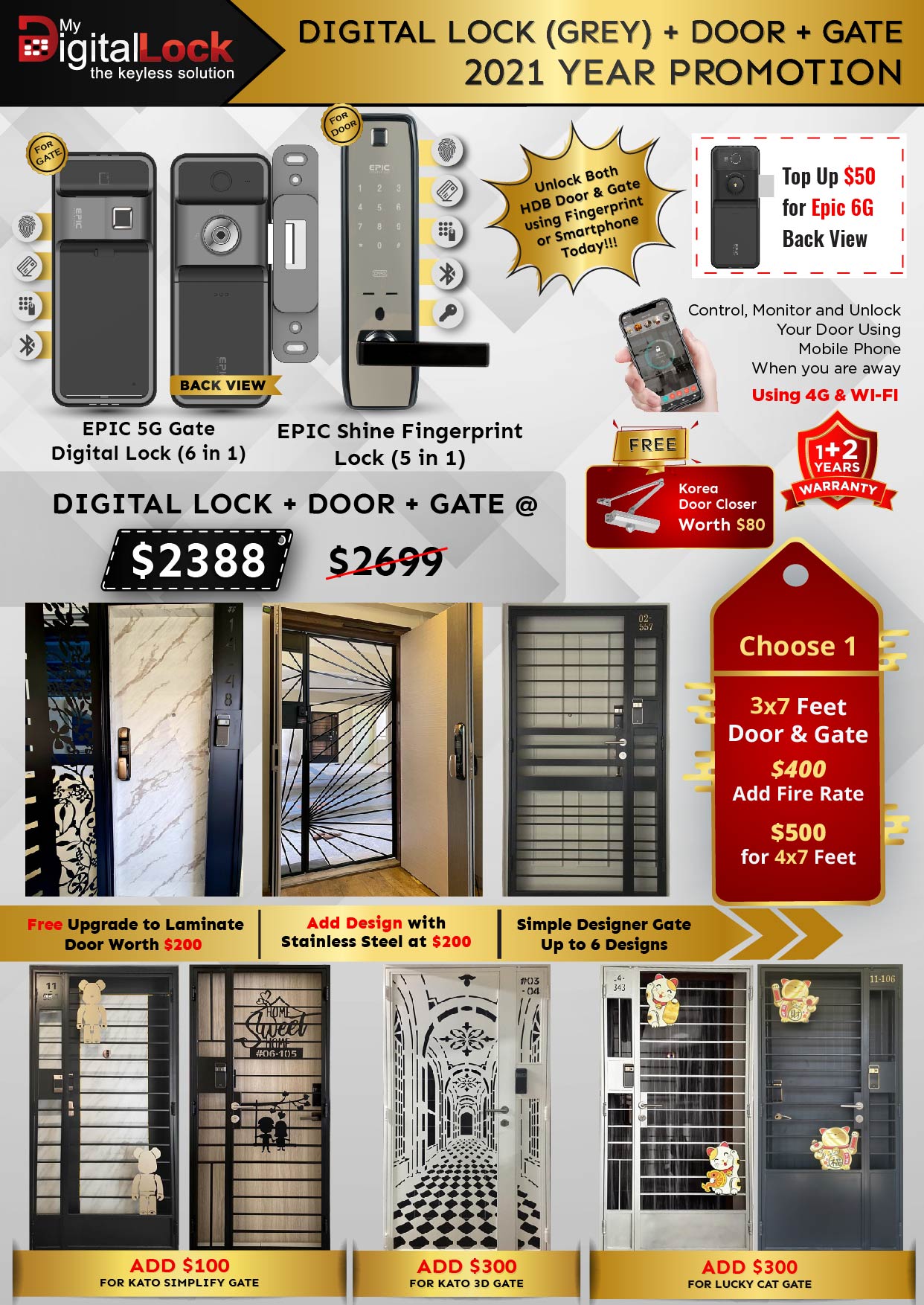 Door | Laminate HDB Bedroom Door | Digital Lock Grey and Door and Gate Banner 2021