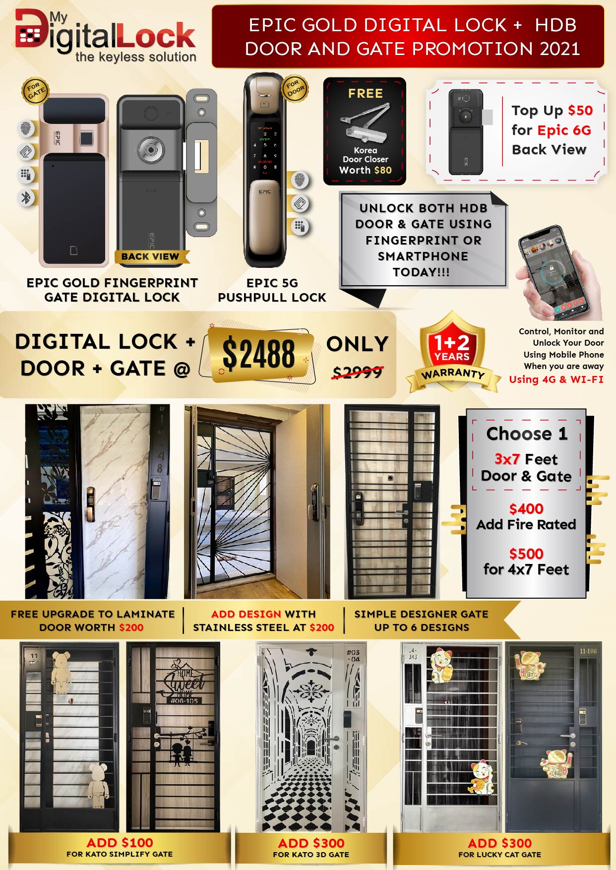 Door | Laminate HDB Bedroom Door | Epic Gold Card Digtal Lock 2021