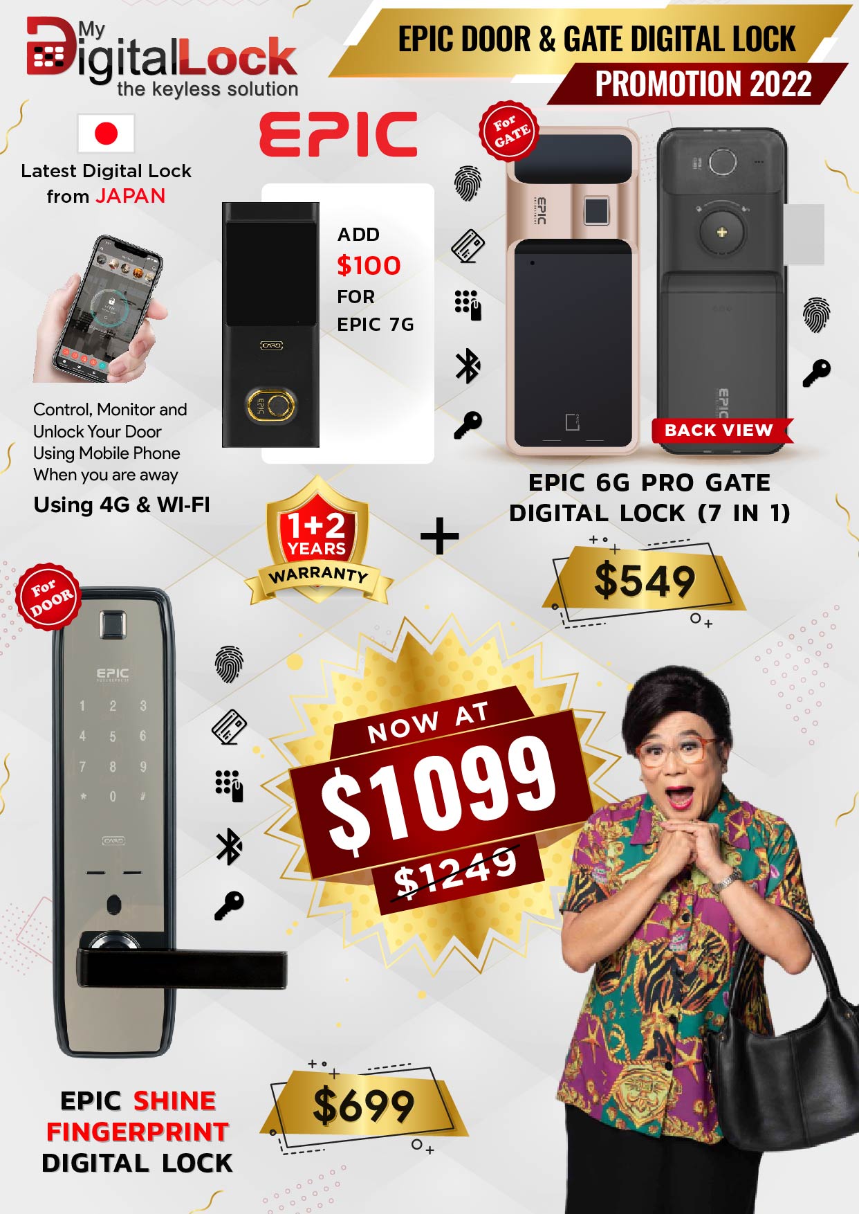 Epic 6G Pro Gate & Epic Shine Fingerprint Digital Lock