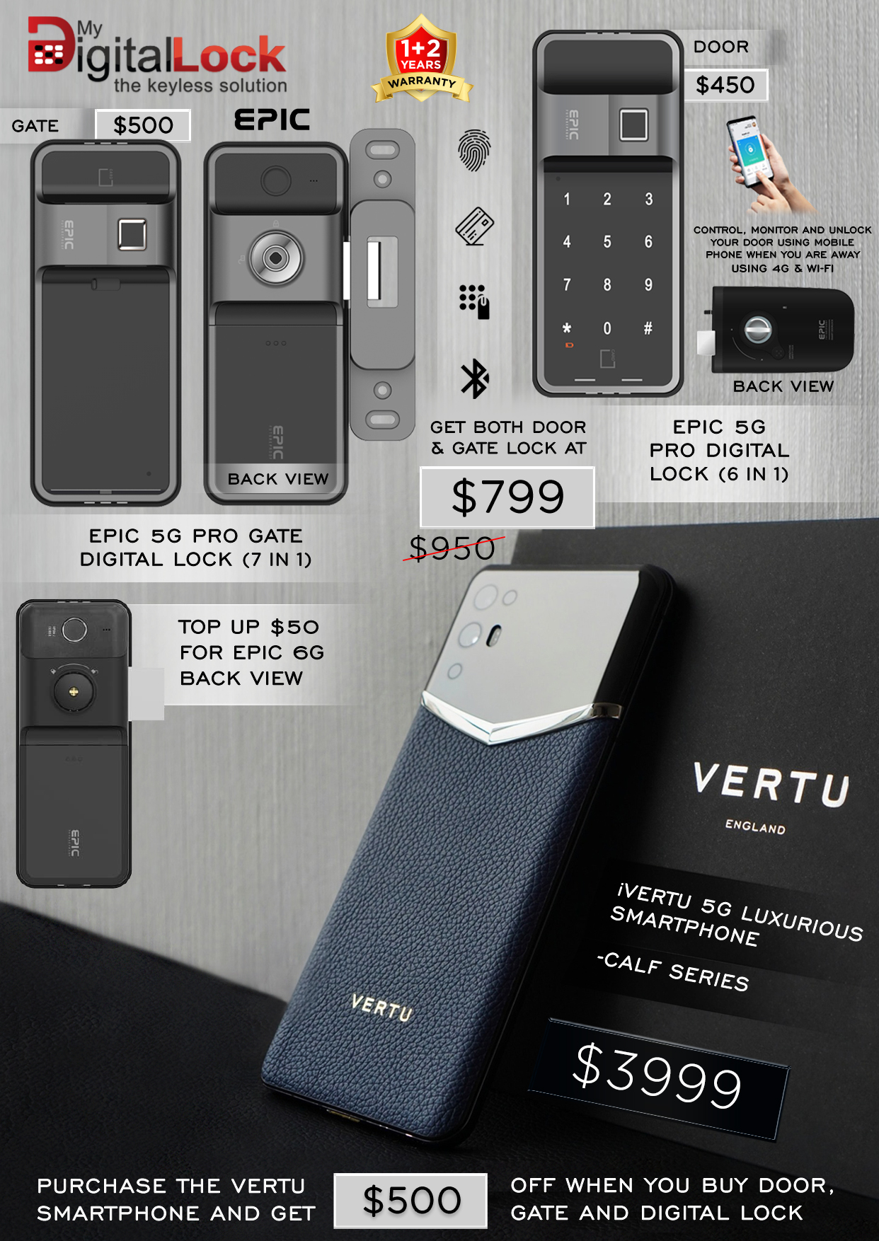 Best Selling Rim Digital Lock and iVertu Phone (Calf Series)