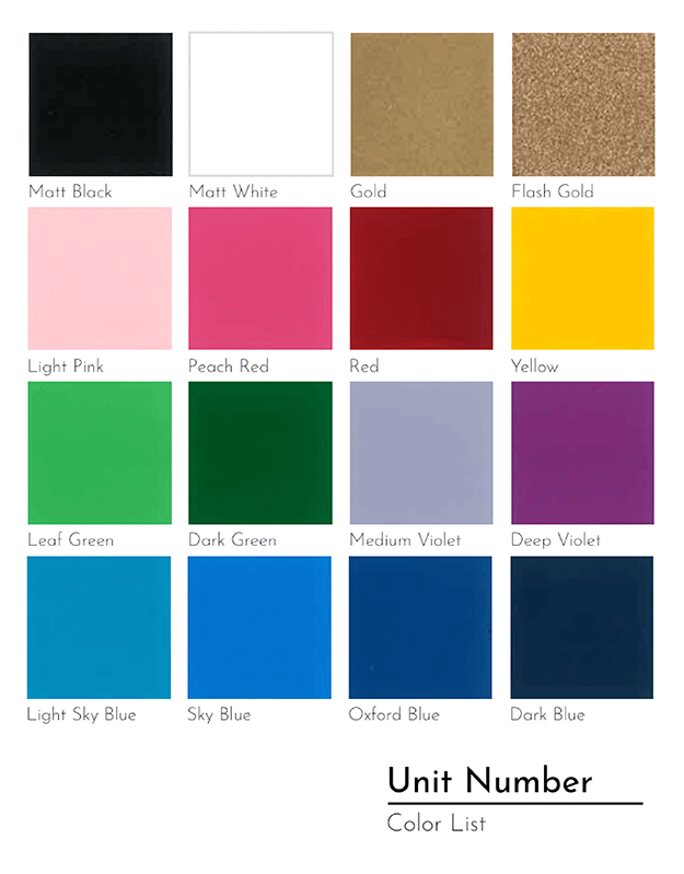 MyDigitalLock - Unit Number Color List MyDigitalLock - Unit Number Color List