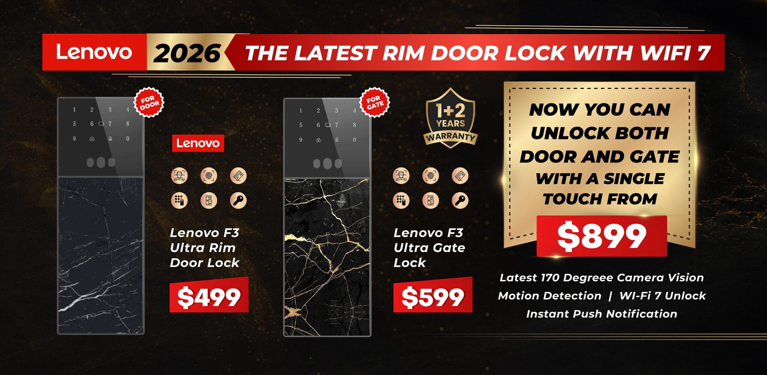 Mydigitallock - Lenovo 2026 - The Latest Rim Door Lock with Wifi 7