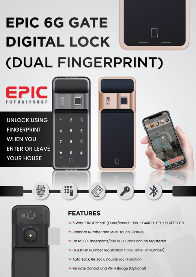 Epic 6G Gate Digital Lock (Dual Fingerprint) Epic 6G Gate Digital Lock (Dual Fingerprint)